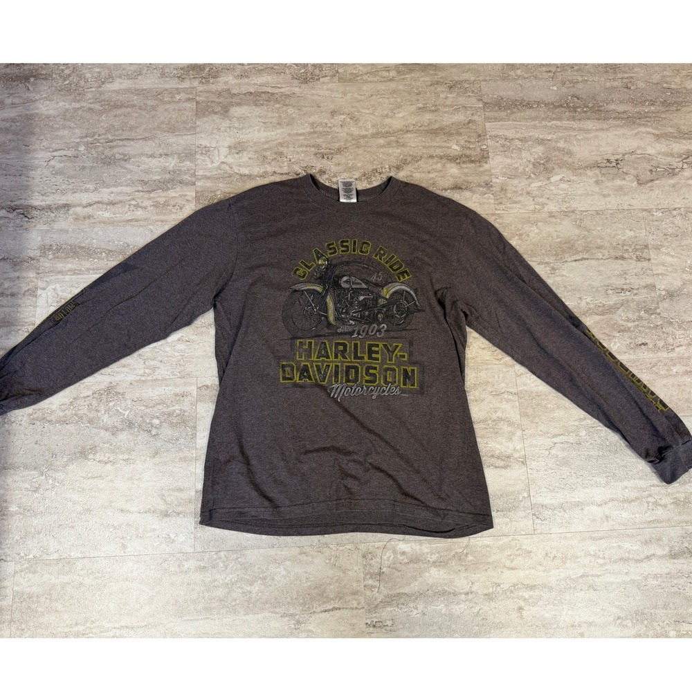 Harley-Davidson Classic Ride 1903 Long‎ Sleeve T-Shirt Brown Men Large Waukon IA